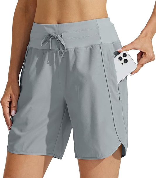 Willit Women's 7" Athletic Running Shorts Long Workout Hiking Shorts Quick Dry High Waisted Active Zipper Pocket(XX-Large)