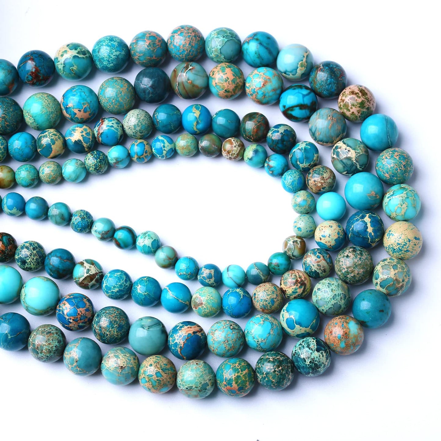 12MM 30PCS Natural Stone Blue Sea Sediment Impression Jade Spacer Loose Beads for Jewelry Making DIY Bracelet Necklace
