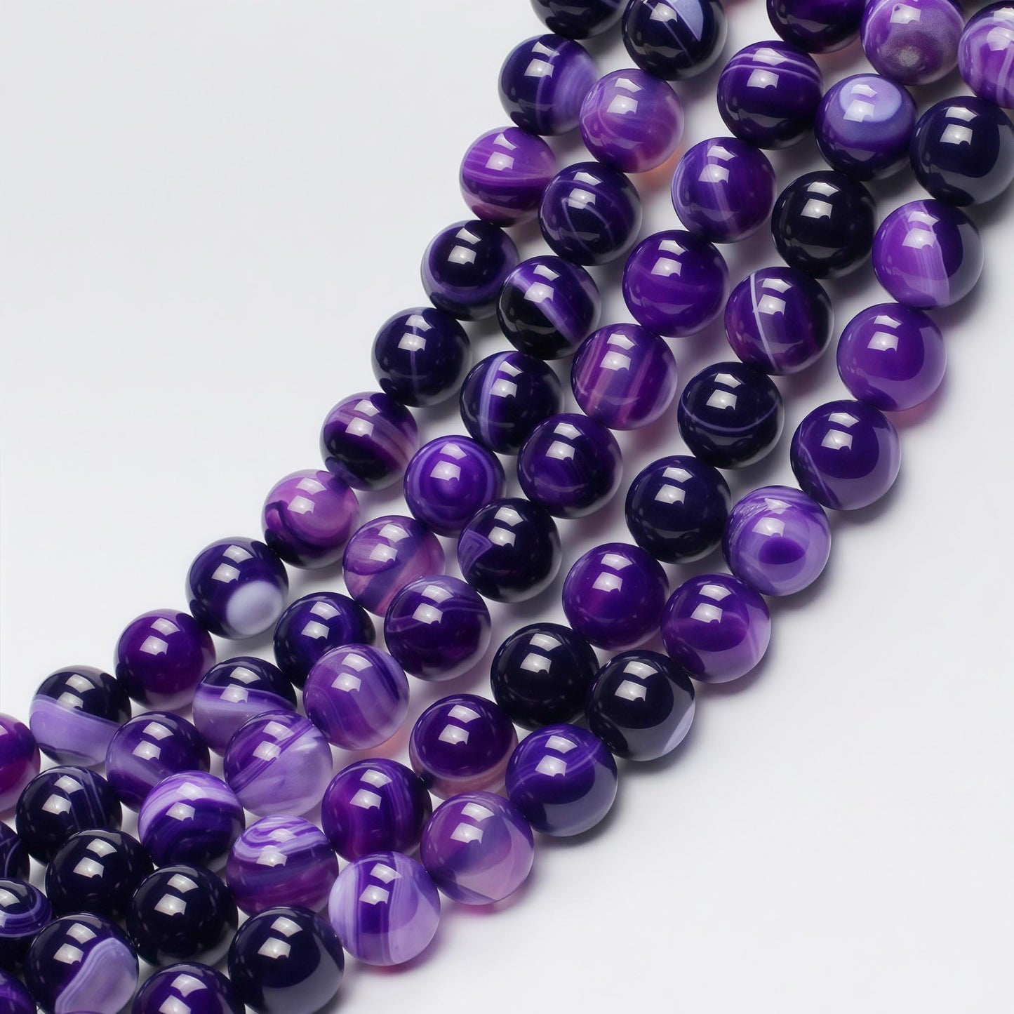 MJDCB Natural Stone Beads Purple Striped Agate Round Loose Beads for Jewelry Making DIY Bracelet Necklace (12mm)