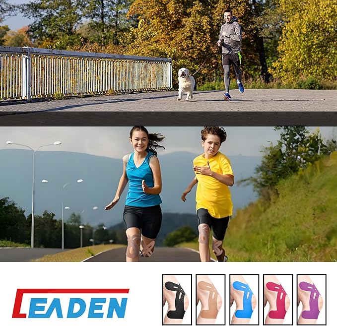 IEADEN Precut Kinesiology Tape for Knees, 10 Pcs - Knee Support & Stability, Knee Pain Relief Athletic Tape - Waterproof & Elastic, Breathable Hypoallergenic Latex-Free Tape, Pink