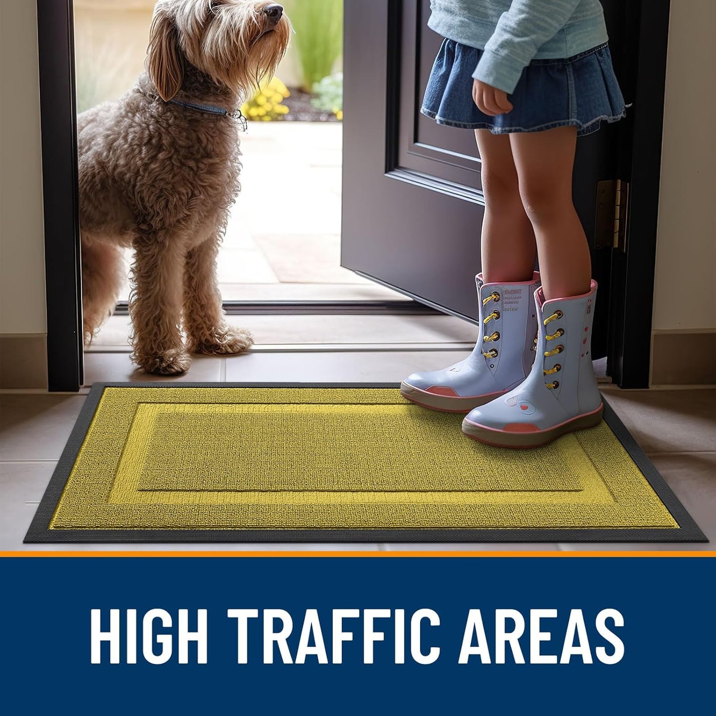 OLANLY Indoor Outdoor Front Door Mat - Waterproof All-Season Doormat, Easy Clean, 29.5x17, Lime Green