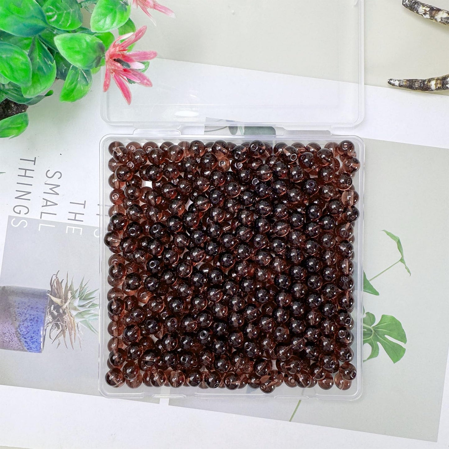PAMIR TONG 400pcs 8mm Round Glass Beads for Bracelet Transparent Brown Pretty Smooth Loose Beads for Necklace-Earring-Jewelry Making and DIY Crafts