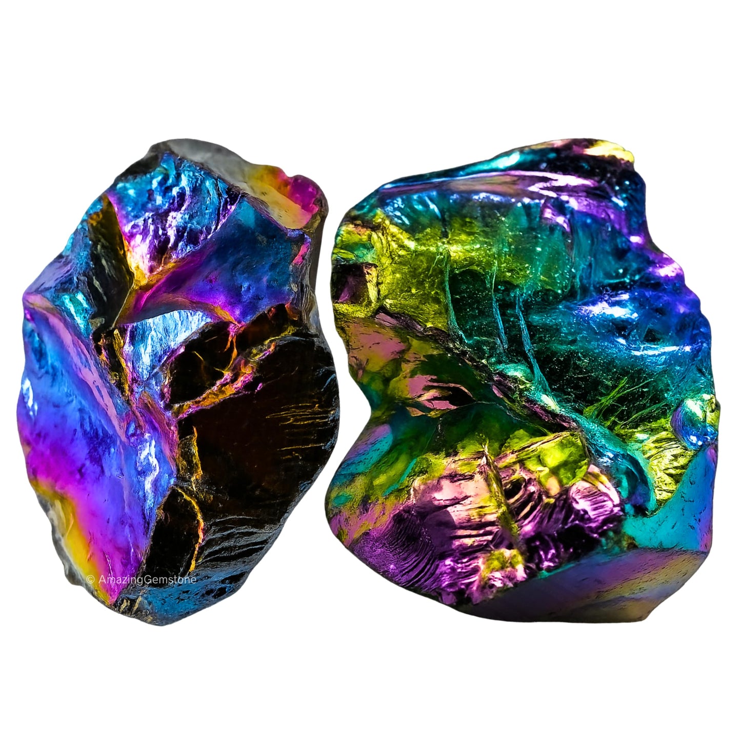 Amazing Gemstone 2 Pieces Titanium Aura Quartz Raw Crystals and Healing Stones, Natural Rocks for Meditation and DIY Raw Stones and Crystals