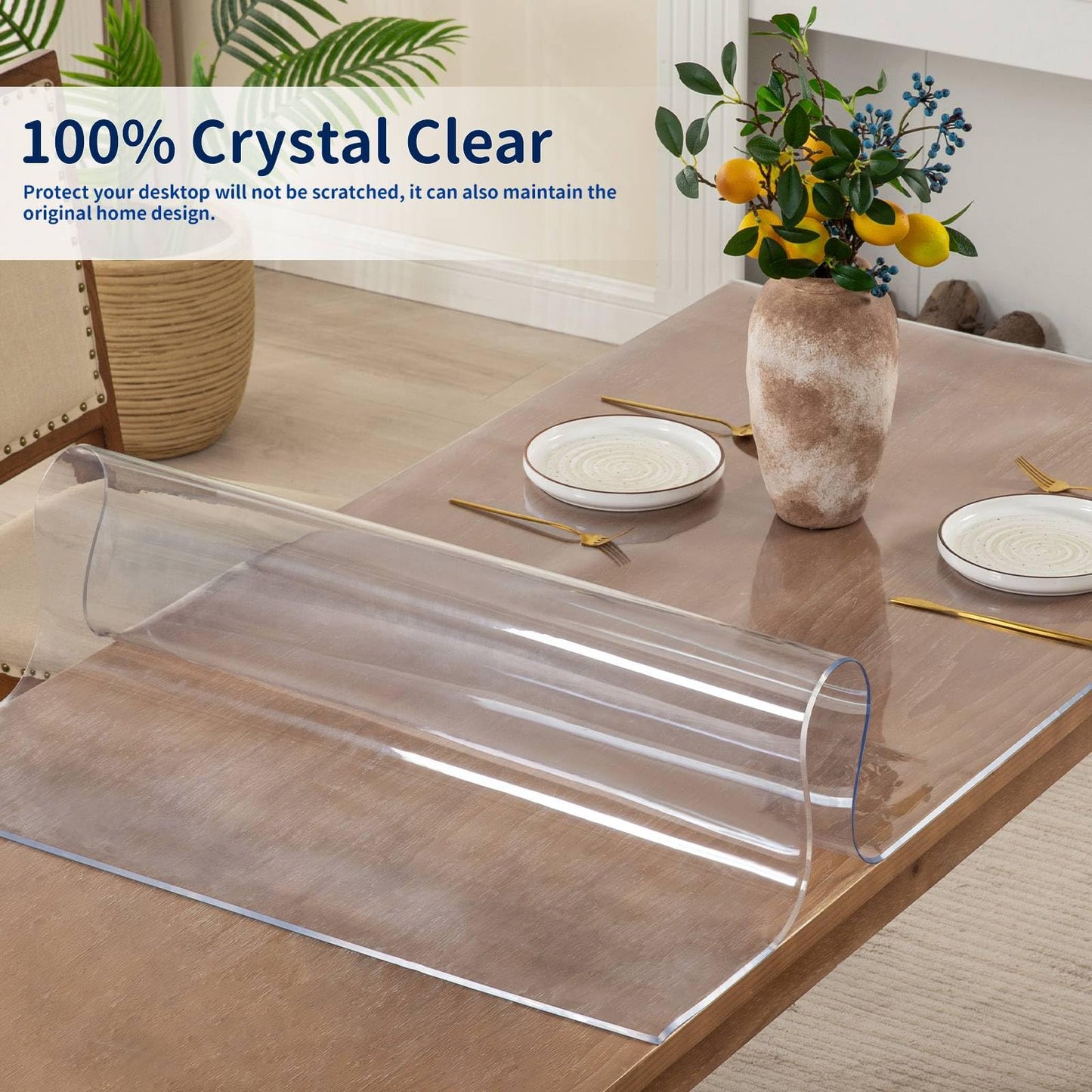 Eisdroma 38 x 61 Inch Clear Table Cover Protector, 2mm Thick Clear Table Protector for Dining Room Table, Plastic Table Cover, Waterproof Table Pad for Kitchen, Office