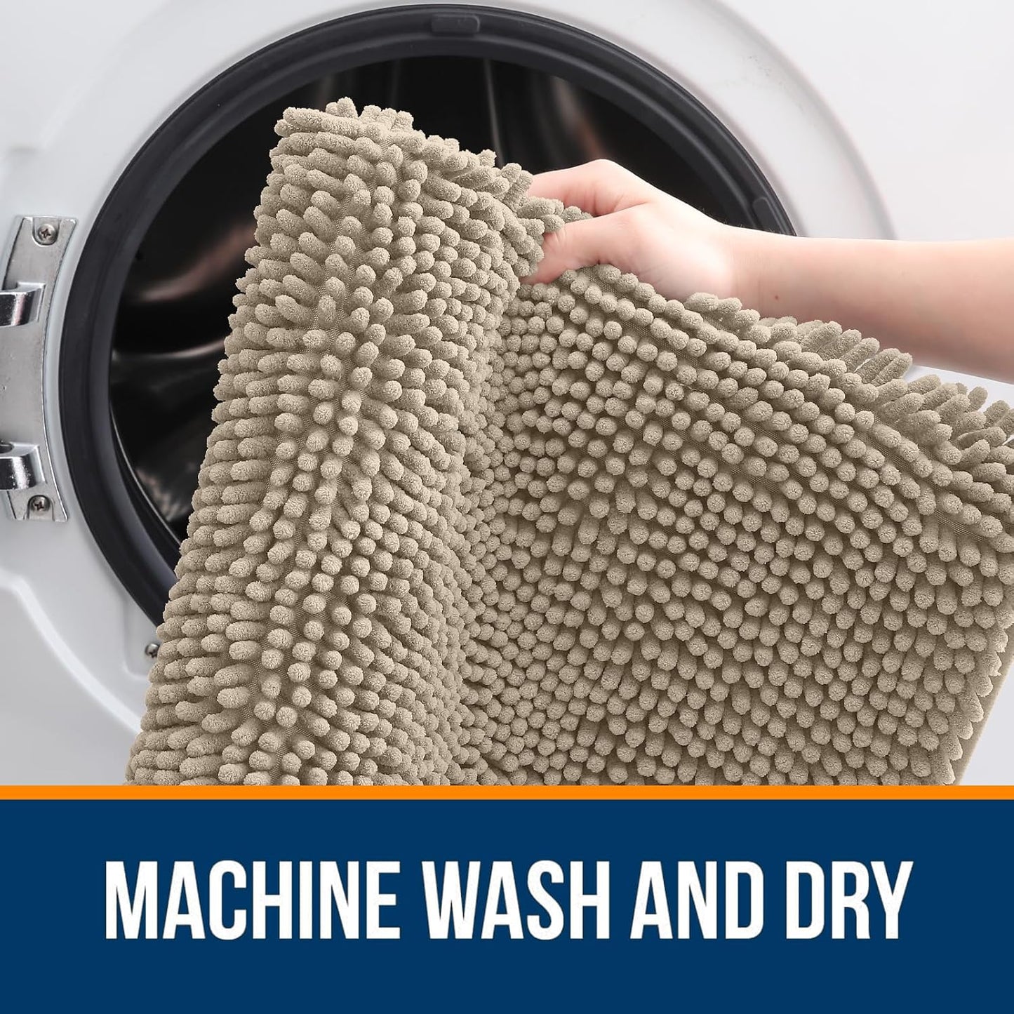 OLANLY Bathroom Runner Rugs - Soft Absorbent Chenille Bath Mats | Quick-Dry Rubber Backing, 47x20, Warm Taupe