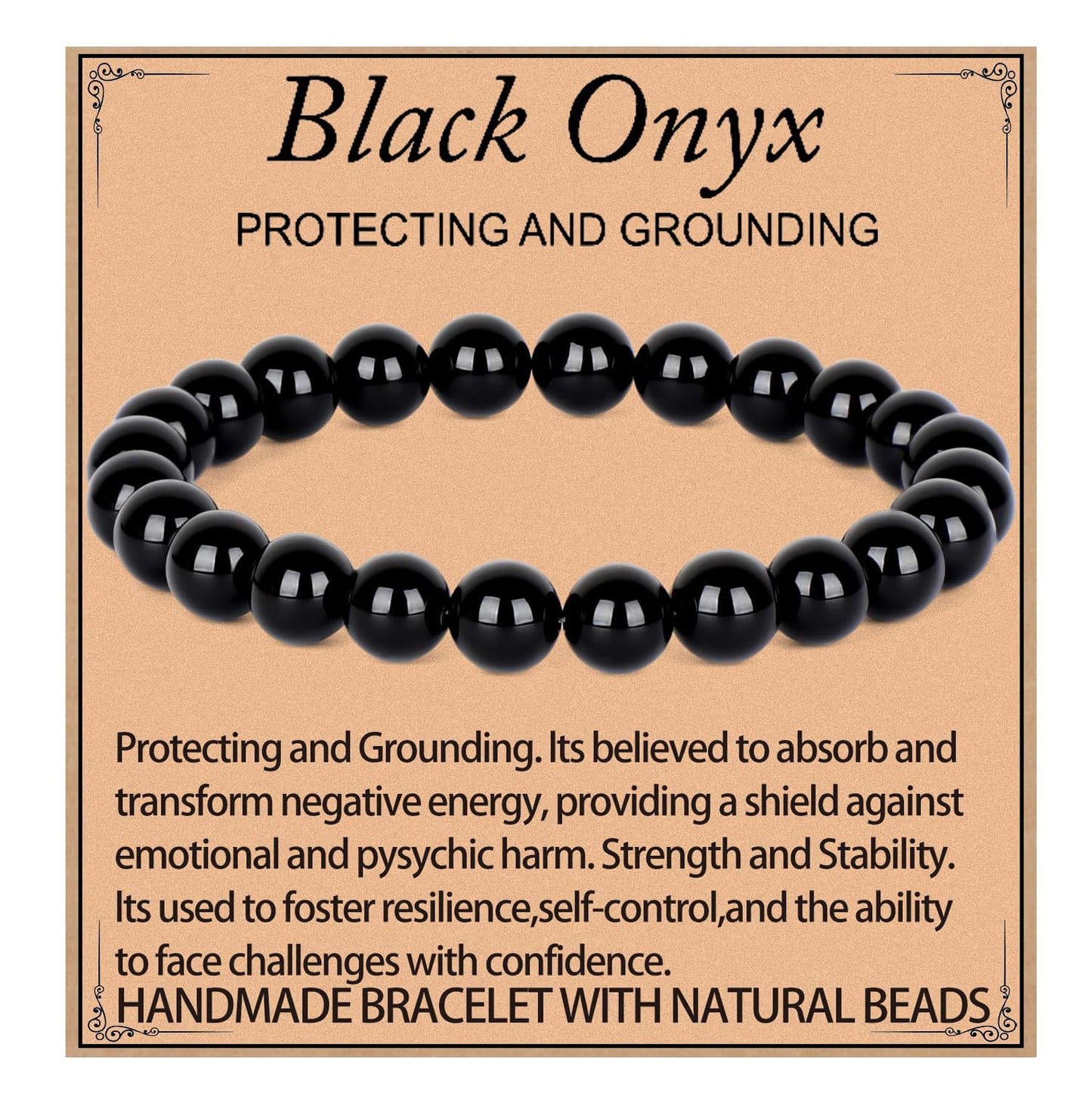 LPBeads Handmade Natural Gemstone Stretch Elastic 8m Black Onyx Bracelet Healing Crystal Round Stone Beads Jewelry Gifts for Women Men