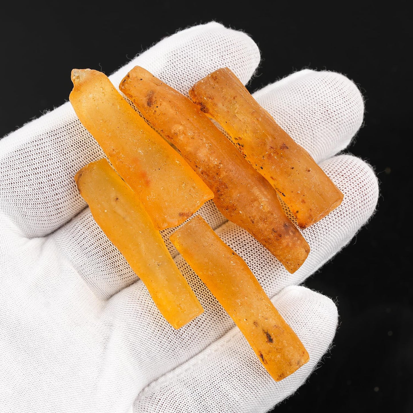 ColouredRocks 5pcs Long Amber Crystals (25-35mm), Raw Stones, Rough Gemstones, Jewelry Making Supply, Cabbing, Polishing, Cutting, DIY, Crafts