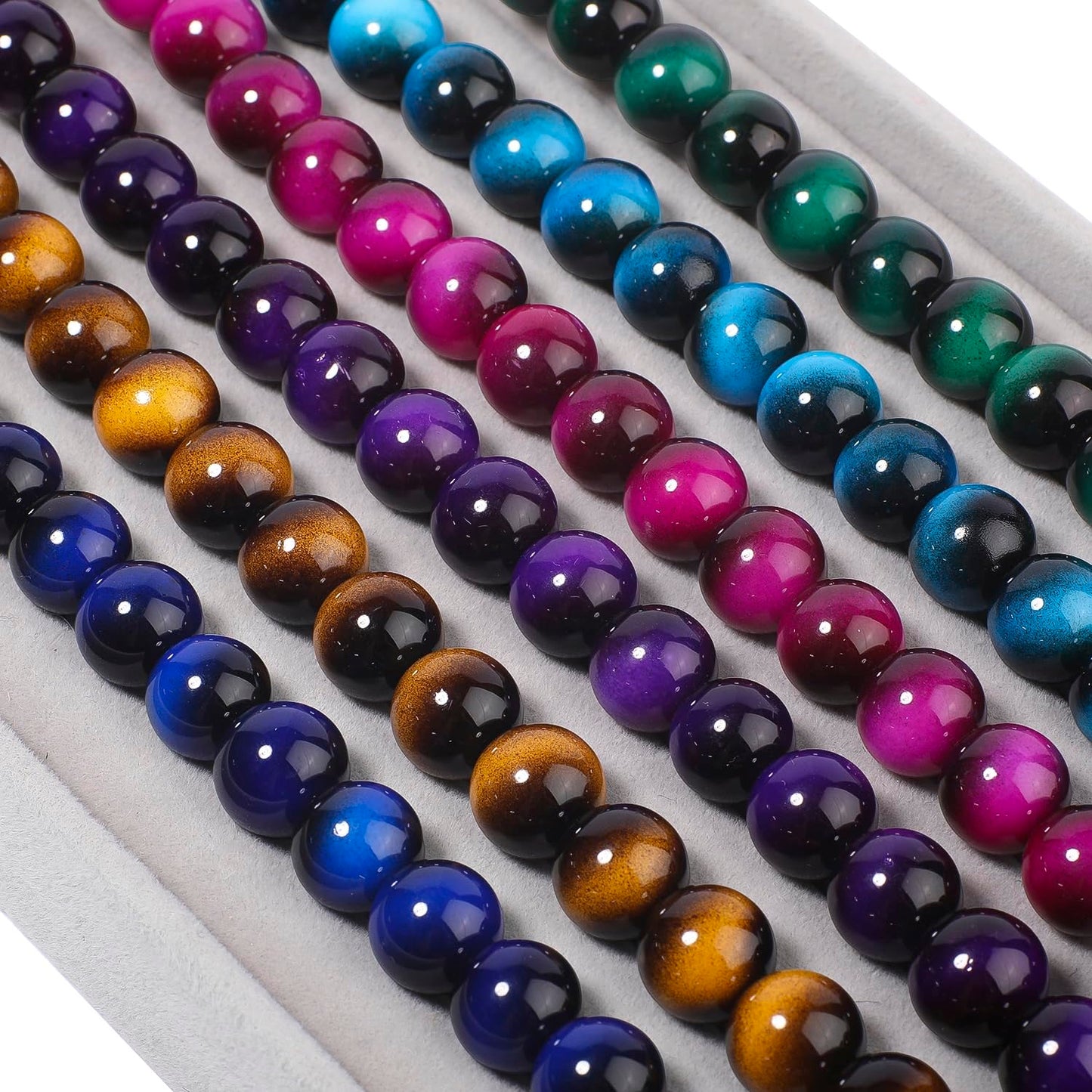 Song Xi 28PCS 12mm Purple Tiger Eye Gemstone Beads for Jewelry Making, Round Smooth Glass Beads for DIY Bracelet Necklace Earring Keychain, Arts and Crafts, for Christmas Wedding Birthday