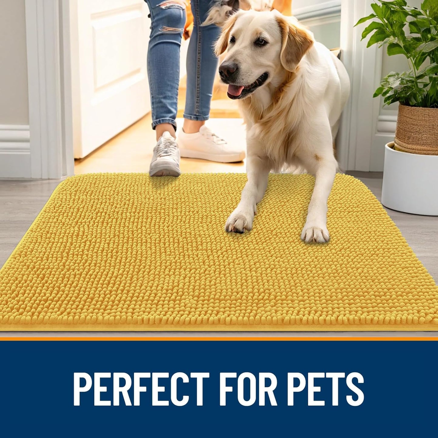 OLANLY Dog Door Mat - Absorbent Non-Slip Mud Mat for Indoor Use | Quick Dry Chenille, 24x16, Yellow