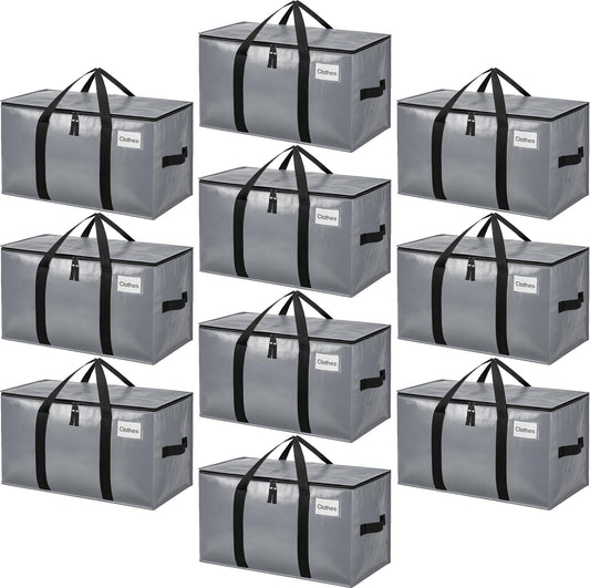 BAGAIL Heavy Duty Moving Bags with Strong Handle, Extra Large Moving Boxes, Storage Tote for Clothes, College Moving Supplies(Grey, 10 Pack)