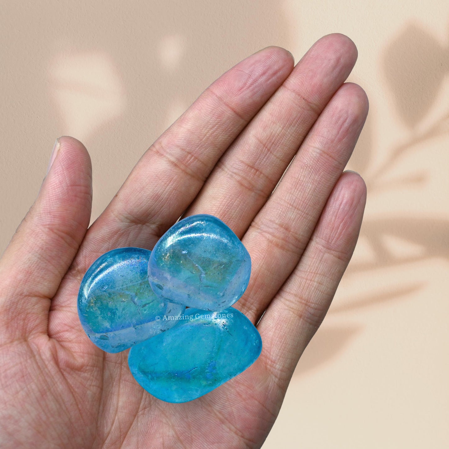 Amazing Gemstone Aqua Aura Quartz Crystals and Healing Stones Tumbled - 1 oz, Healing Stones for Energy Balance, Stress Relief - Premium Polished Gems Rocks for Meditation and Wellness