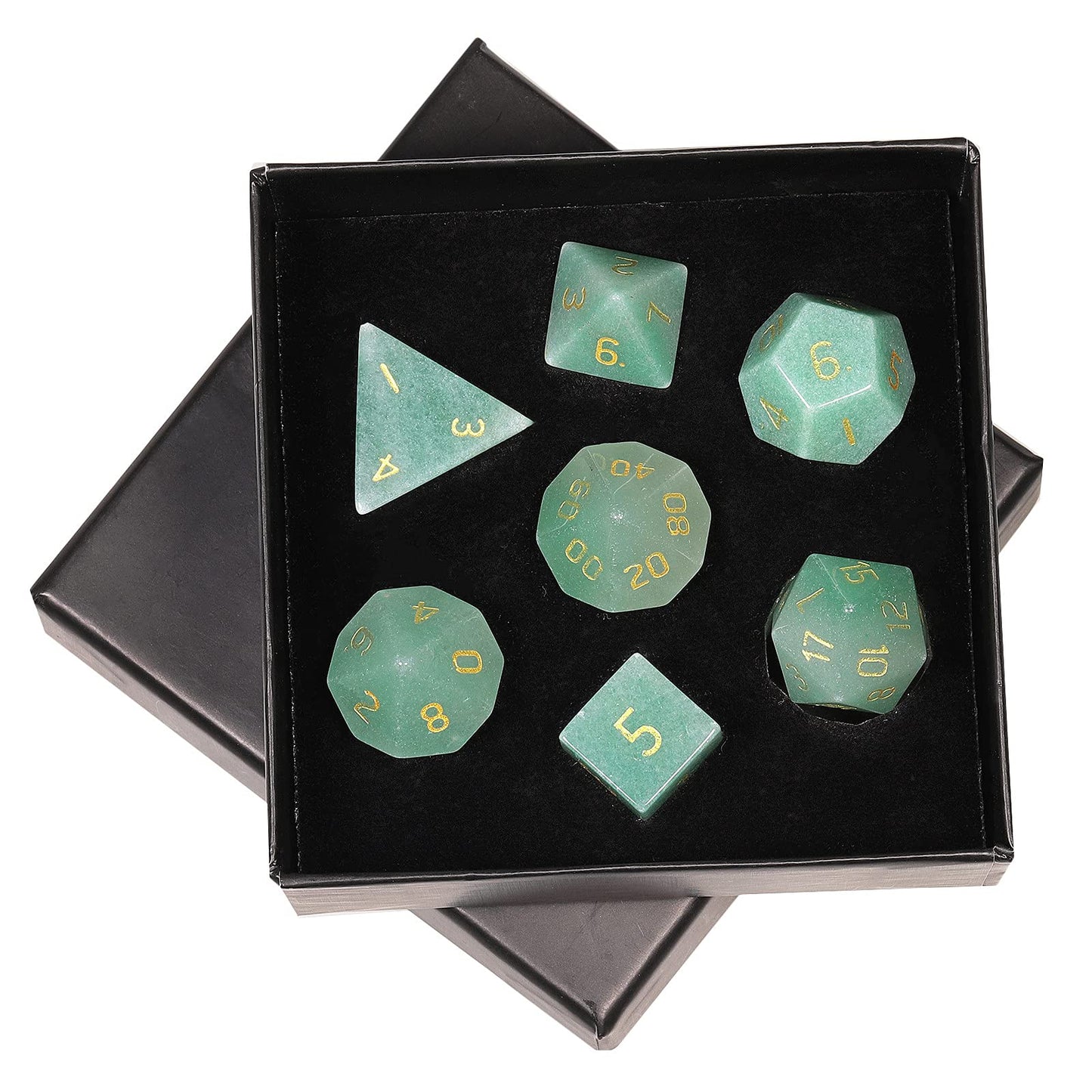 mookaitedecor 7 PCS Green Aventurine Crystal Polyhedral DND Dice Set, Polished Tumbled Stones Dices for RPG MTG Table Games Home Decoration