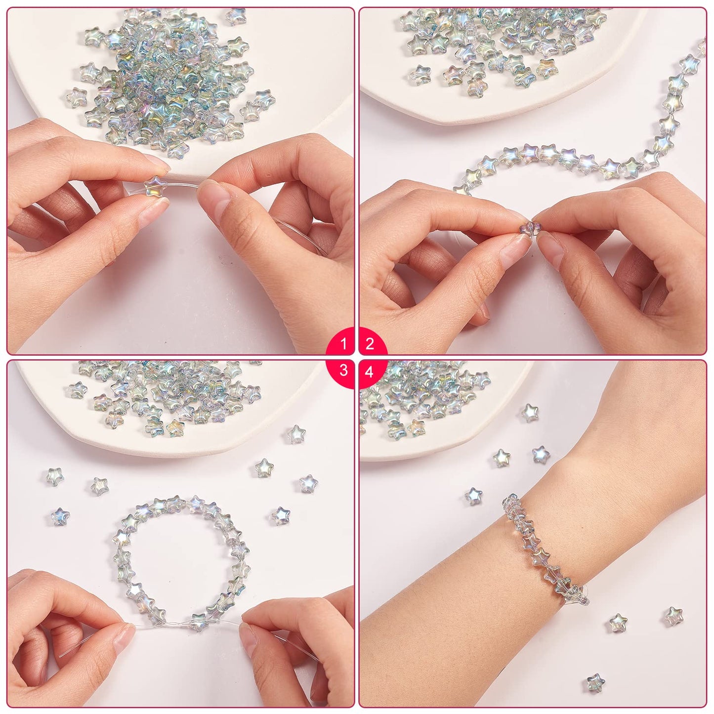 UR URLIFEHALL 100 Pcs Spray Painted Glass Star Beads Clear AB Plated Drilled Glass Beads for Earring Bracelet Necklace Jewelry Making