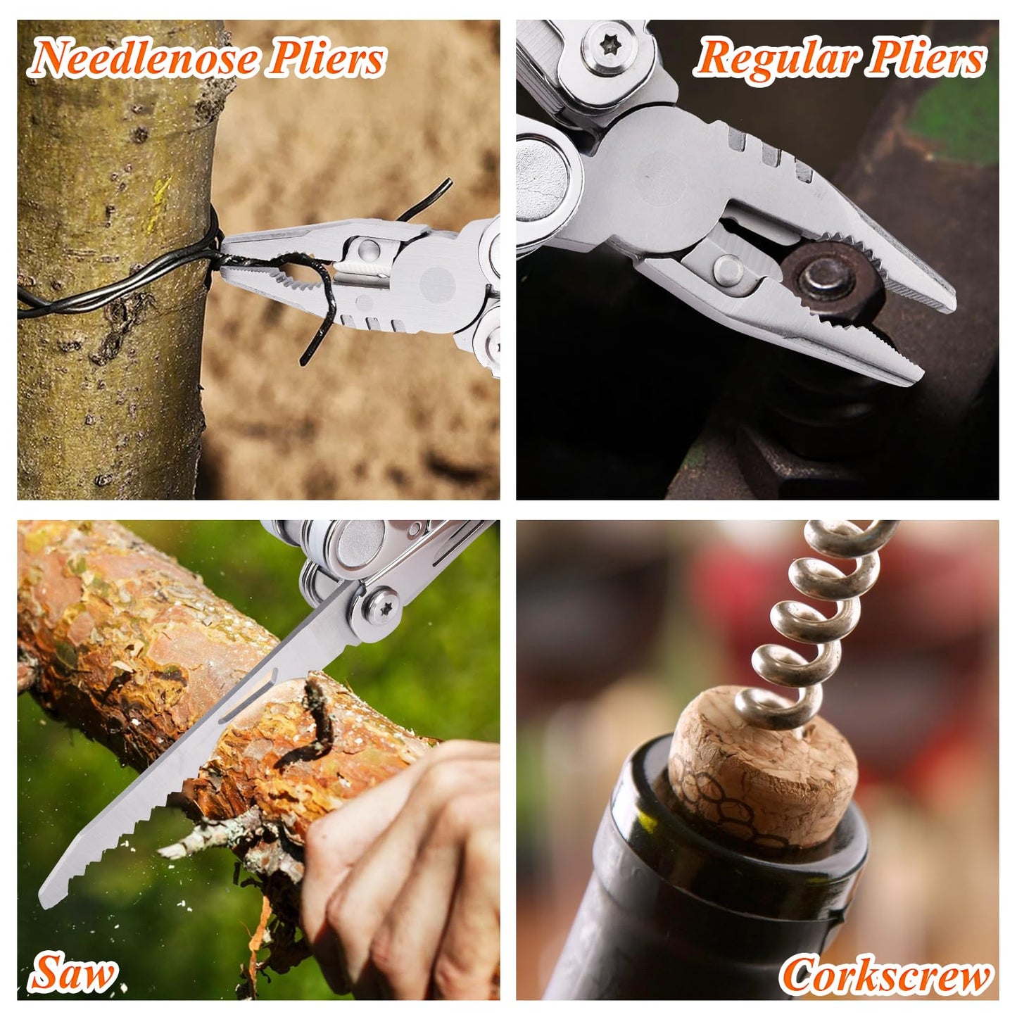RoverTac Multi Tool Pocket Knife Tactical Camping Survival Knife Gifts for Men Dad Husband 18 in 1 Multitool Pliers Scissors Saw Corkscrew Bottle Opener 9-pack Screwdrivers Safety Lock Nylon Sheath