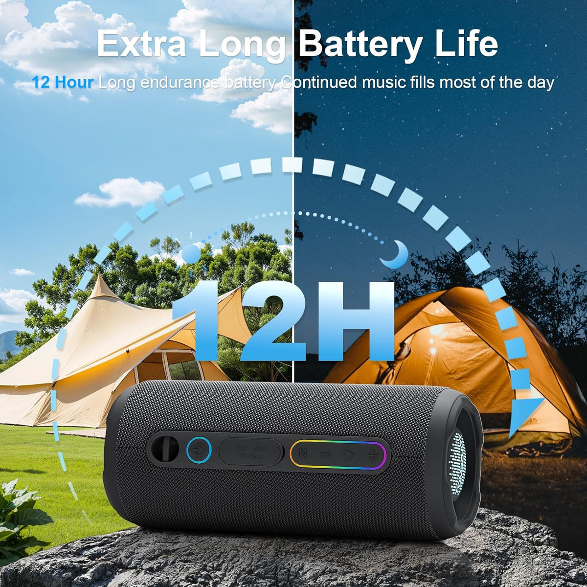 YOLOEMOT 24W IPX7 12H Portable Bluetooth Speaker, Deep Bass, Waterproof, TWS Pairing, RGB Lights, Playtime, Outdoor