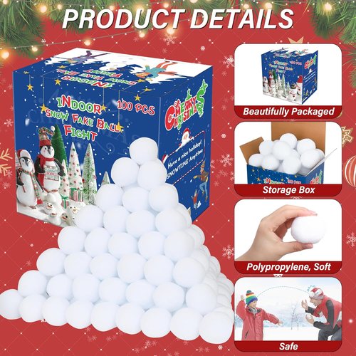 Homiar Snow Fake Balls - 100 Pack Soft Artificial Snow Toy Balls for Indoor & Outdoor Winter Fun