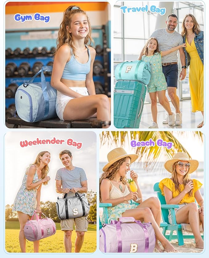 Fashionable Gifts for Girls, Girl Gym Bag, Kids Initial Overnight Duffel Bags with Shoe Compartment, Personalized Travel Bag with Makeup Pouch, Trendy Stuff for Teen Sister(Letter B)