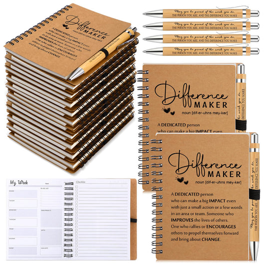 Tellingyou 20 Sets Difference Maker Employee Appreciation Gift for Coworkers to Do List Notebooks with Ballpoint Pens Note Pads Journal for Nurse Staff Team Graduation Teacher (Wood Color)