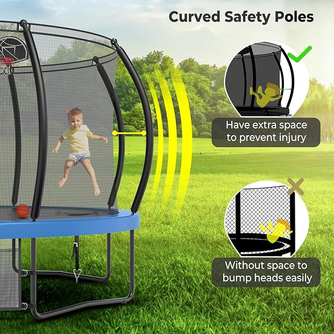 12 14 15 16FT Trampoline Outdoor with Basketball Hoop, Trampoline with Lights for Kids and Adults, Recreational Trampolin with Sprinkler, Stakes