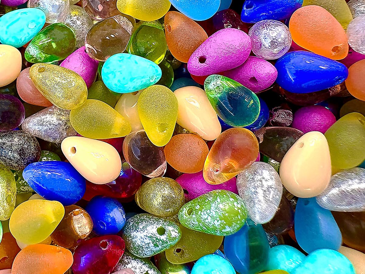 100 pcs Teardrop Shaped Beads 6x9 mm, Color Mix, Czech Glass