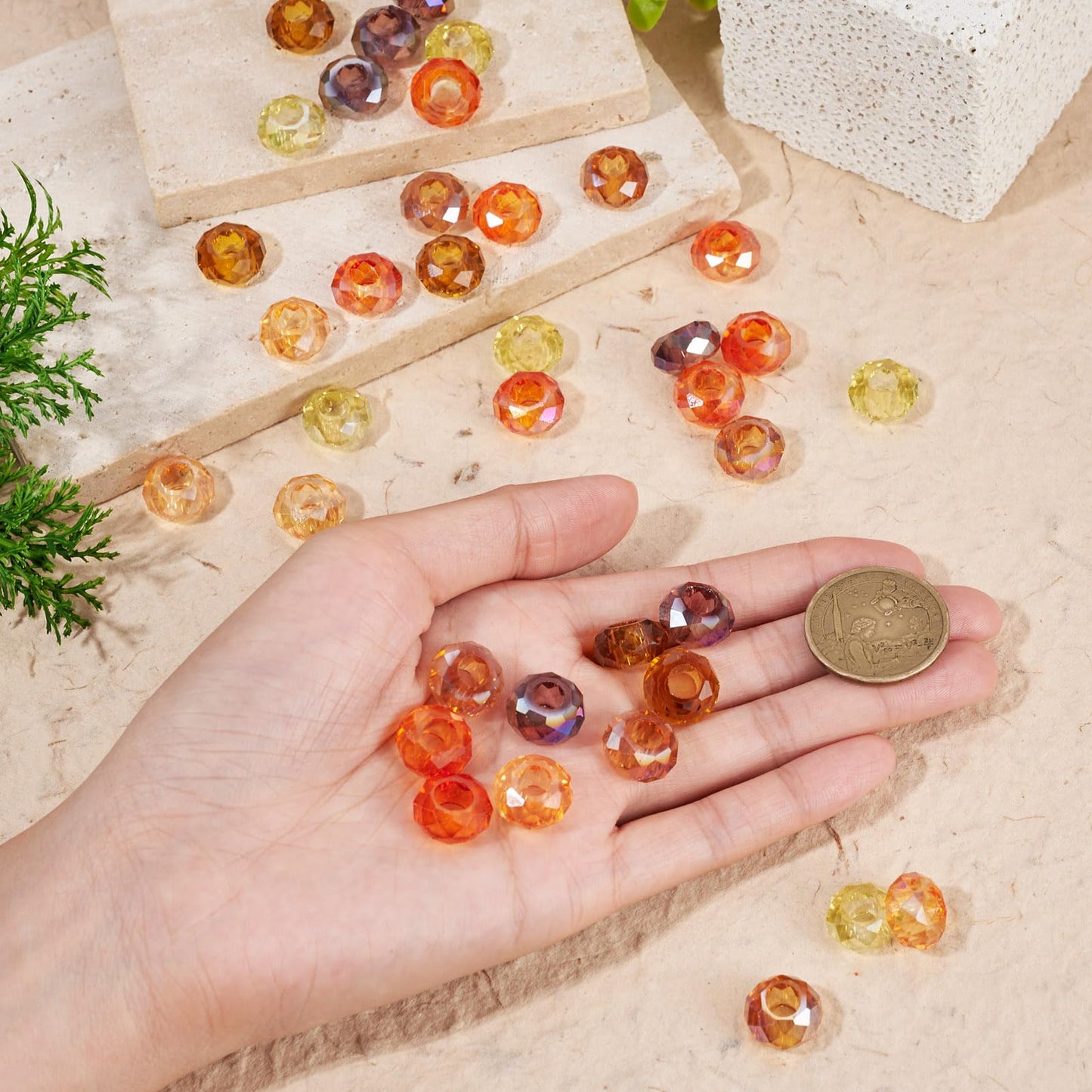 Craftdady 56Pcs Mixed Color Yellow Theme Glass Beads Large Hole Rondelle Beads Faceted Glass Spacer Bead Colorful Crystal Spacer Bead for Crafts DIY Necklace Bracelet, 8 Colors