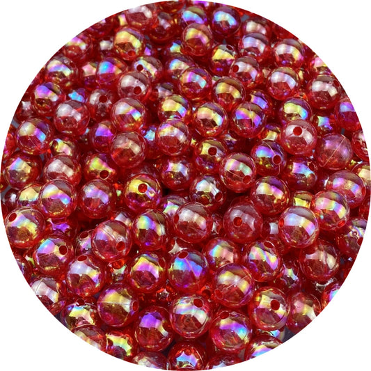 300 Pcs 10mm Acrylic Round Beads AB Colors Round Spacer Beads for Earring Bracelet Necklace Key Chains Jewelry DIY Craft Making(Red AB)