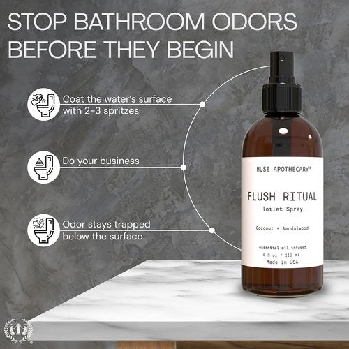 Muse Apothecary Flush Ritual - Refreshing Toilet Spray with Natural Essential Oils | 4 oz Coconut & Sandalwood