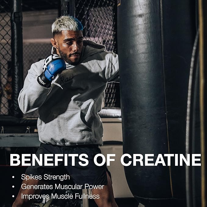 RAW Nutrition Creatine Monohydrate Powder, Blue Raspberry (30 Servings) - Micronized Creatine Monohydrate Supplement for Workout Performance, Build Muscle & Strength - Creatine Powder for Men & Women