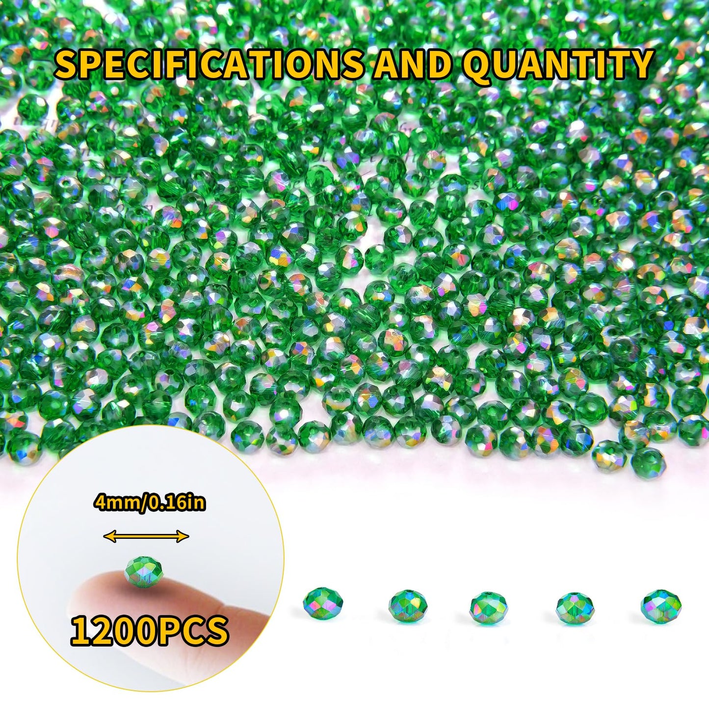 Laopottbeads 1200Pcs 4mm Crystal Glass Beads for Jewelry Making Beads for Bracelets Necklace Pendants Making Supplies(Malachite Green)