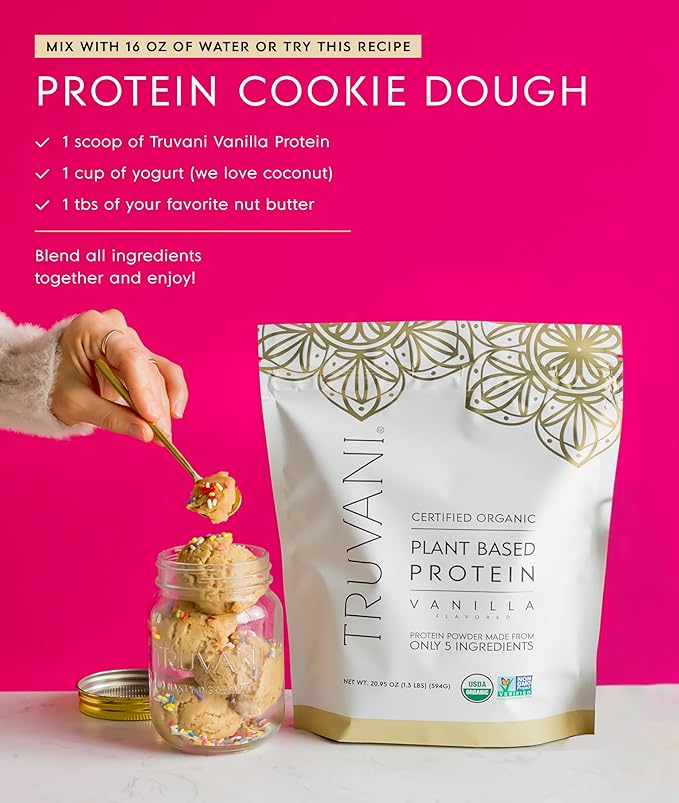 Truvani Vegan Pea Protein Powder | Vanilla | 20g Organic Plant Based Protein | 18 Servings | Keto | Gluten & Dairy Free | Low Carb | No Added Sugar