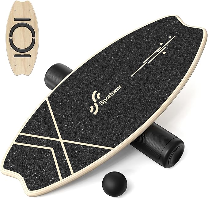 Sportneer Balance Board - 7 Modes Wobble Board with Adjustable Stoppers - Exercise Balancing Stability Trainer for Improve Balance, Surf Trainer & Physical Therapy - Roller and 2.8'' Ball Included