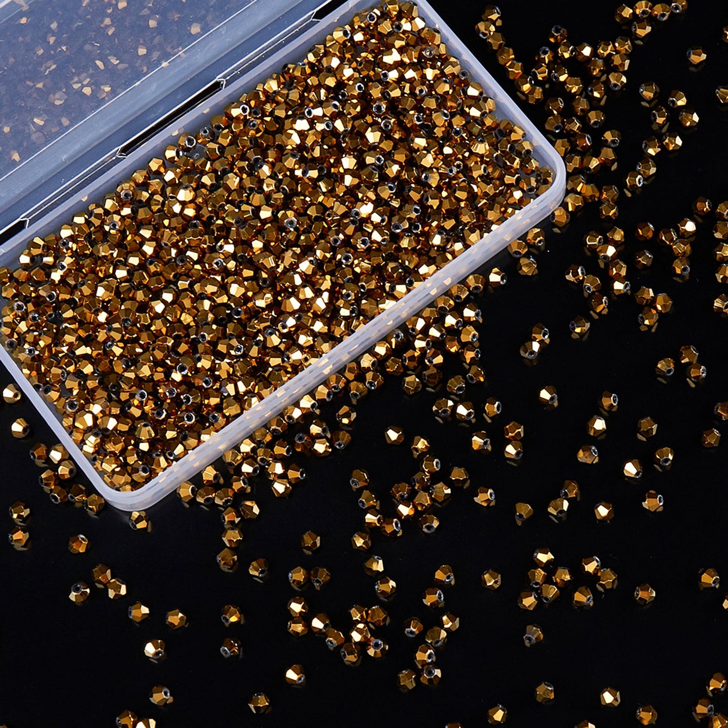 Laopottbeads 1100PCS 4mm Bicone Crystal Glass Beads for Jewelry Making, Sparkling Mini Beads for Suncatchers, DIY Bracelets & Craft Projects (Coffee Gold)