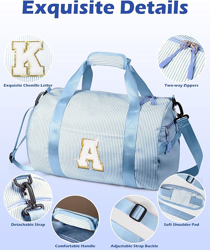 Gifts for 3 4 5 6 7 8 9 10 Year Old Girls, Girl Gym Bag, Kids Initial Overnight Duffel Bags with Shoe Compartment, Personalized Travel Bag with Makeup Pouch, Sister Birthday Gift (Letter M)