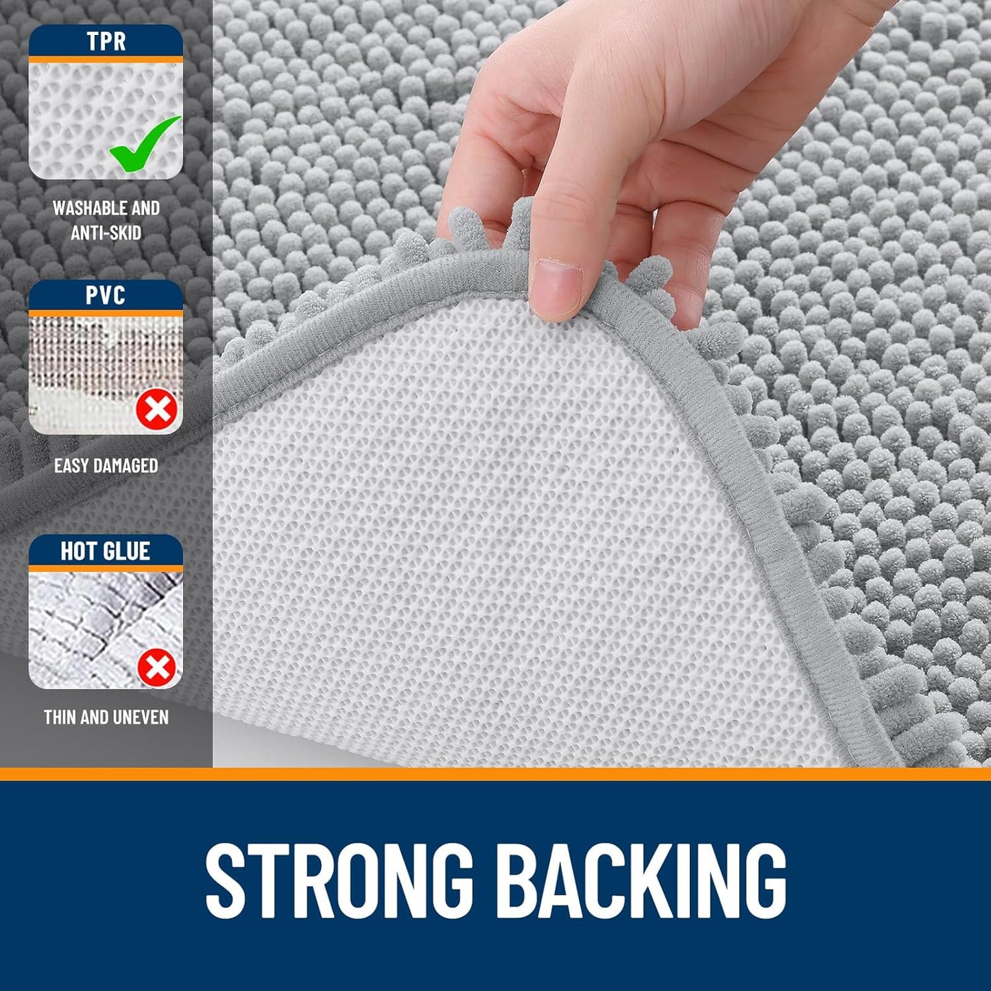 OLANLY Large Bath Rugs - Extra Soft Chenille with Quick-Dry Rubber Backing | 59x35, Light Grey