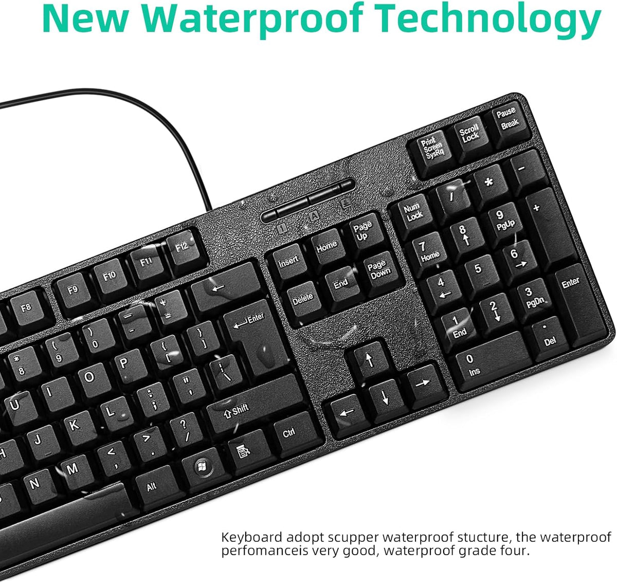 YORUNOHOSHI PS2 104 Wired Keys Computer Keyboard with Stands,Waterproof - US Layout Compatible for Windows, PC, Laptop