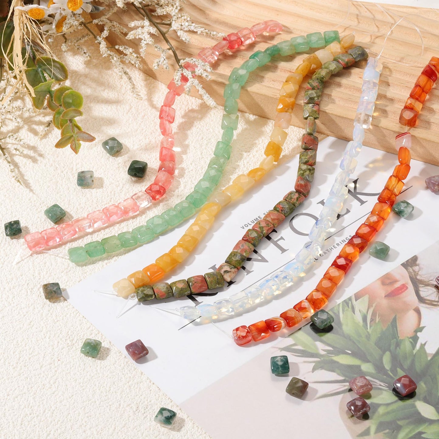 PATIKIL 50 Pack Natural Stone Beads, 8mm Faceted Square Agate Beads Bulk Natural Topaz Stones, for DIY Jewelry Making Necklace Bracelet Accessories, 2 Strands, 16 Inches, Yellow