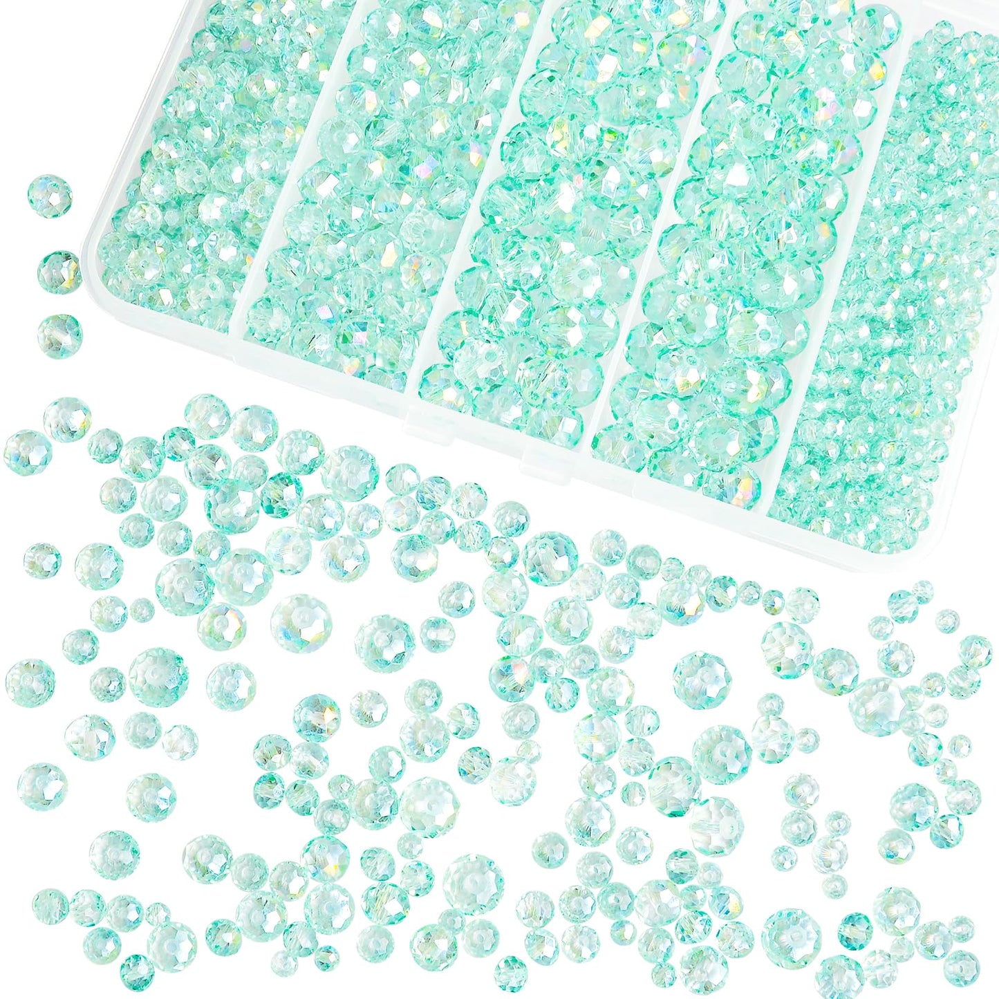 Laopottbeads 800Pcs 4/6/8/10mm Crystal Glass Beads for Jewelry Making Beads for Bracelets Necklace Pendants Making Supplies(Light Blue Green)