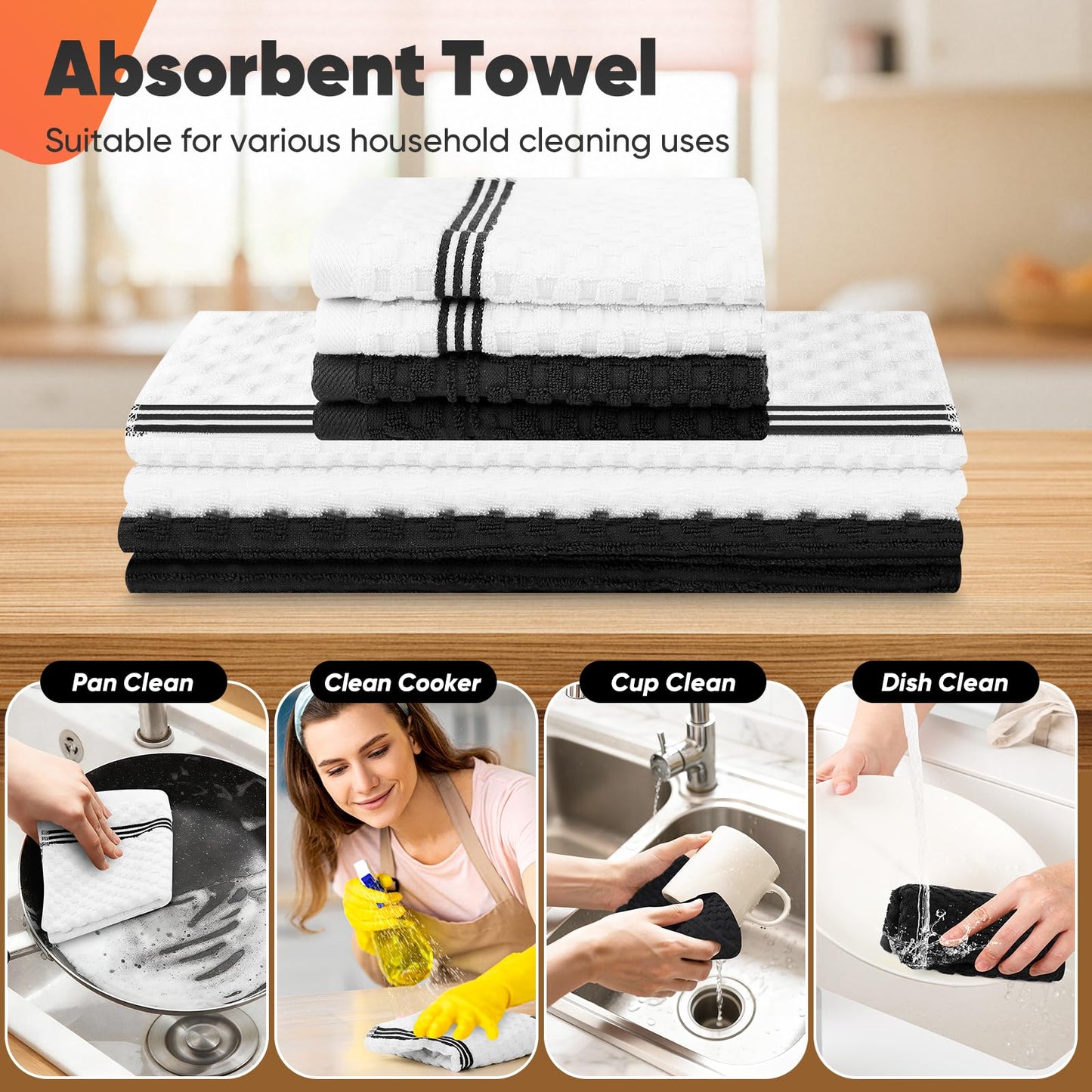 Oven Mitts Kitchen Towels and Dishcloths with Pot Holders Sets, Oven Gloves Hot Pads 500°F Heat Resistant with Silicone Grip, Include 2 Cooking Gloves/2 Potholders/4 Kitchen Towels/4 Dish Towels