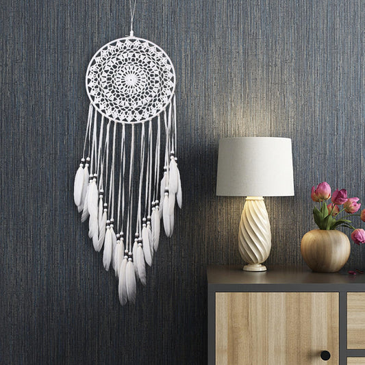 Large White Dream Catcher, Handmade Crochet Macrame Feather Dreamcatcher | Bohemian Wall Hanging Home Decor for Bedroom, Nursery, Living Room & Wedding.