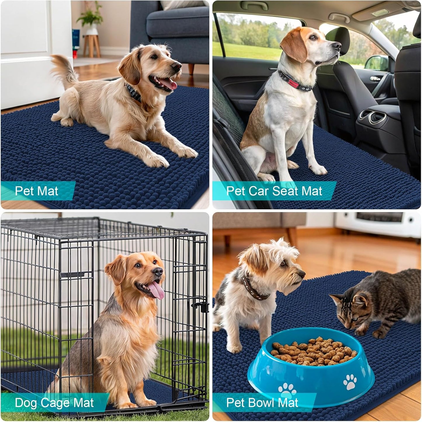 OLANLY Dog Door Mat - Absorbent Non-Slip Chenille Mat for Muddy Paws | 59x24 Inches, Dark Blue