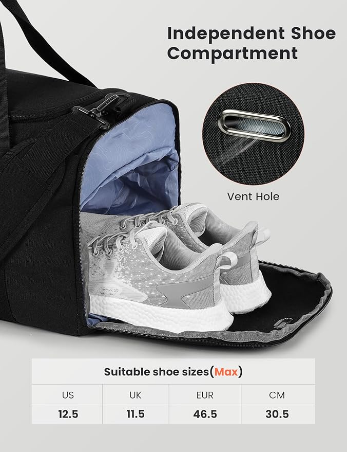 SKYSPER Gym Bag Men Women - 40L Sports Bag Duffle Backpack with Shoe Compartment Wet Pocket for Fitness,Sport,Travel & Workout(Black)