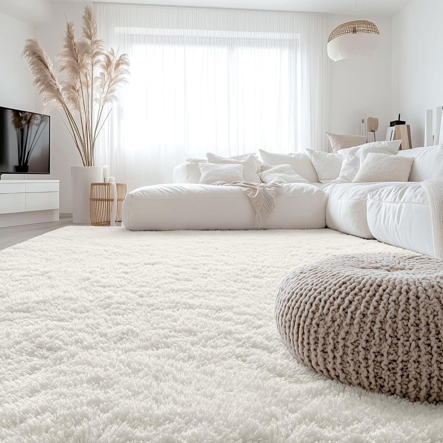 OLANLY Area Rug - Soft Fluffy Shaggy Design for Living Room & Bedroom | Machine Washable Ivory 6x7 ft