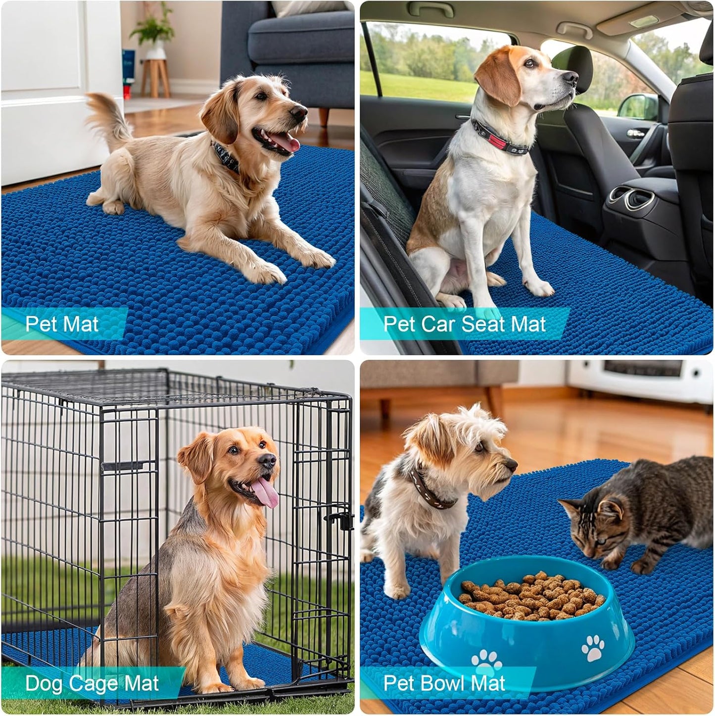OLANLY Dog Door Mat - Absorbent Non-Slip Washable Doormat for Muddy Paws | 47x24 Deep Navy Blue