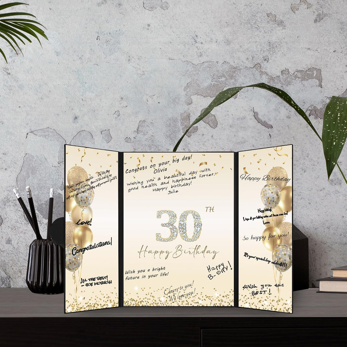 DARUNAXY 30th Birthday Party Decorations - Alternative Signature Guest Book | Black Gold Theme