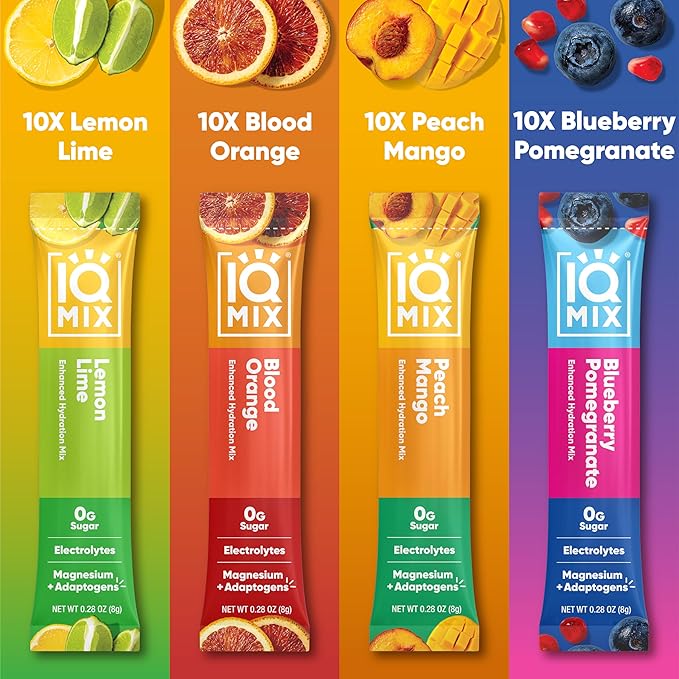 IQMIX Hydration Electrolyte Powder – 4-in-1 Formula for Hydration, Mental Clarity, Mood and Recovery – Sugar-Free Drink Mix, Keto, Magnesium L-Threonate, Lion’s Mane – 40 Count Variety Pack