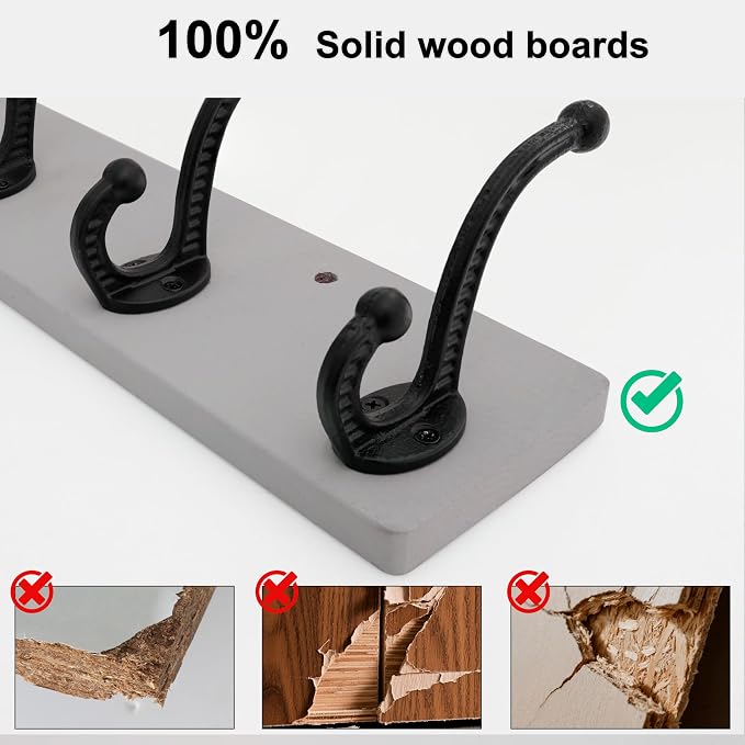 WEBI Rustic Coat Rack Wall Mount,30" Long 7 Cast Iron Coat Hooks Wall Mounted,Heavy Duty Wood Wall Coat Hanger Hooks for Hanging Coats,Jacket,Clothes,Backpack,Farmhouse,Gray