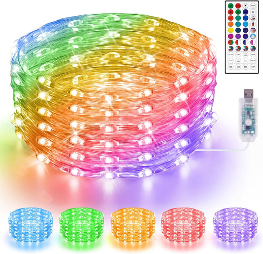 OMIKA Color Changing Fairy Lights - 33Ft Twinkle String Lights with 100 LEDs & USB Remote | 24 Colors, 196 Modes for Indoor/Outdoor Use