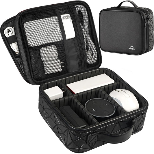 MATEIN Cord Organizer Case with Adjustable Divider, DJ Cable File Bag for DJ Gear, Sound Instrument and Music Equipment Accessories, Shockproof Portable Double Layer Cord Bags, Black