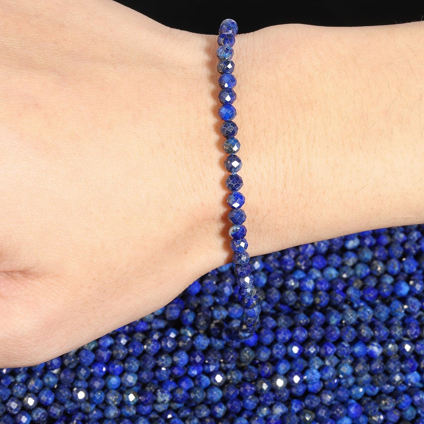 Song Xi 90pcs 4mm Natural Dark Lapis Lazuli Gemstone Beads Faceted Round Loose Stone Beads for Jewelry Making (1 Strand)