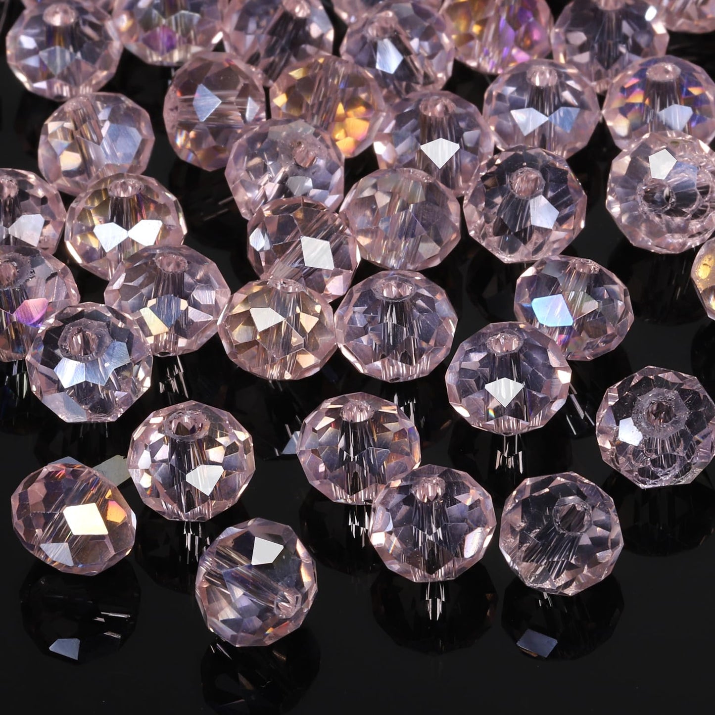 NITOPUPU 1000pcs 4mm Crystal Glass Beads for Jewelry Making Faceted Rondelle Flat Beads for Bracelets Necklace Earrings DIY Crafts (Pink Crystal AB Bead)